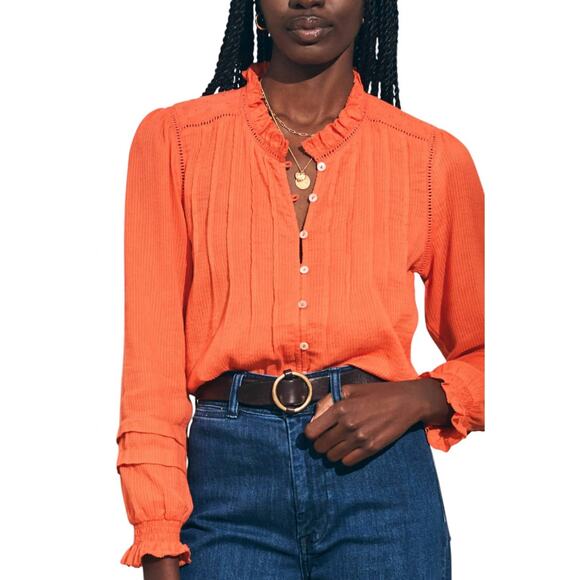 Faherty Willa Top Boho Blouse Emberglow Small Organic Cotton Semi-Sheer - Picture 1 of 7